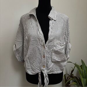 Zara Blue and White Striped Button-Down Shirt